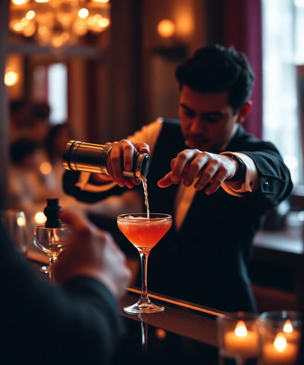 Bartender sirviendo un cóctel en una recepción